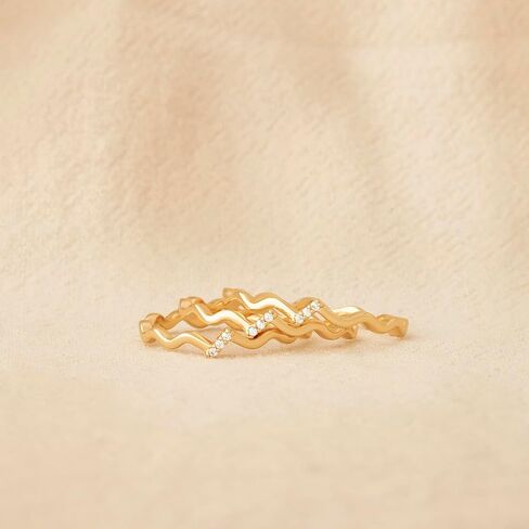 Women 14K Gold Wave Rings Thin Band Simple Stack Finger Jewelry in 3 Size in Saudi Arabia