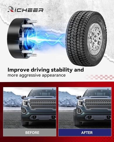 فواصل عجلات Richeer 2 بوصة 8x6.5 لـ 2013-2024 Ram 2500,2012-2018 Ram 3500 مع مسامير 14x1.5، قطعتان 8x165.1 مم 8 فاصل عجلة مزورة 126.15 مم تتحمل مركزي لسيلفرادو 1500 2500 3500 HD in Kuwait
