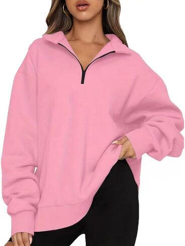 Women's Oversized Sweatshirt – Partial Zip Pullover Long Sleeve Shirt – Comfortable and Stylish in Saudi Arabia