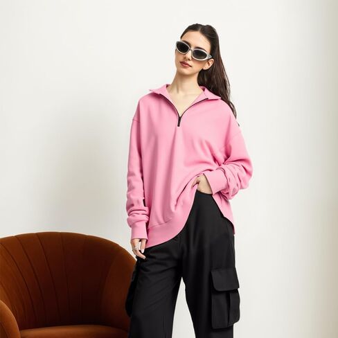 Women's Oversized Sweatshirt – Partial Zip Pullover Long Sleeve Shirt – Comfortable and Stylish in Saudi Arabia