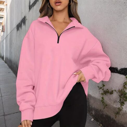 Women's Oversized Sweatshirt – Partial Zip Pullover Long Sleeve Shirt – Comfortable and Stylish in Saudi Arabia