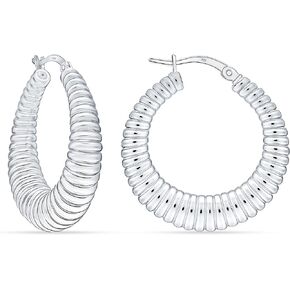 Charmsy Women's 925 Sterling Silver Chunky Hoop Earrings Jewelry | Classic Textured Click-Top Hoops Earring | Silver Hoop Earrings for Women in Saudi Arabia