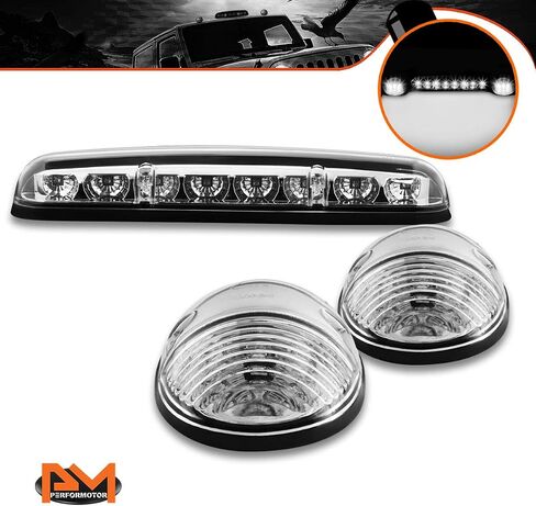 PM PERFORMOTOR 3 قطع بيضاء LED سقف علوي للجري أضواء ماركر متوافقة مع 02-07 سيلفرادو سييرا، غطاء من الكروم/عدسة شفافة in Kuwait