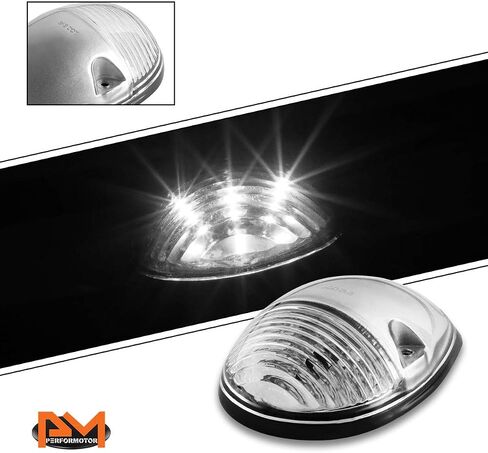 PM PERFORMOTOR 3 قطع بيضاء LED سقف علوي للجري أضواء ماركر متوافقة مع 02-07 سيلفرادو سييرا، غطاء من الكروم/عدسة شفافة in Kuwait