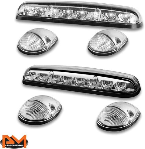 PM PERFORMOTOR 3 قطع بيضاء LED سقف علوي للجري أضواء ماركر متوافقة مع 02-07 سيلفرادو سييرا، غطاء من الكروم/عدسة شفافة in Kuwait