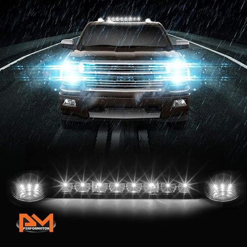PM PERFORMOTOR 3 قطع بيضاء LED سقف علوي للجري أضواء ماركر متوافقة مع 02-07 سيلفرادو سييرا، غطاء من الكروم/عدسة شفافة in Kuwait
