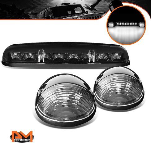 PM PERFORMOTOR 3 قطع بيضاء LED سقف علوي للجري أضواء ماركر متوافقة مع 02-07 سيلفرادو سييرا، غطاء من الكروم/عدسة شفافة in Kuwait