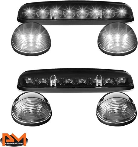 PM PERFORMOTOR 3 قطع بيضاء LED سقف علوي للجري أضواء ماركر متوافقة مع 02-07 سيلفرادو سييرا، غطاء من الكروم/عدسة شفافة in Kuwait