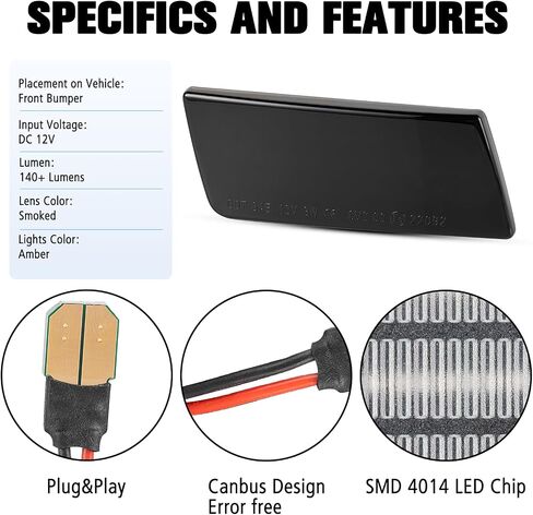 litzland LED Side Marker Lights Compatible With Chrysler 300/300C 2005-2014 Front Bumper Side Marker Turn Signal Lamps Clear Lens in Kuwait