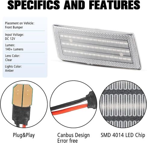 litzland LED Side Marker Lights Compatible With Chrysler 300/300C 2005-2014 Front Bumper Side Marker Turn Signal Lamps Clear Lens in Kuwait