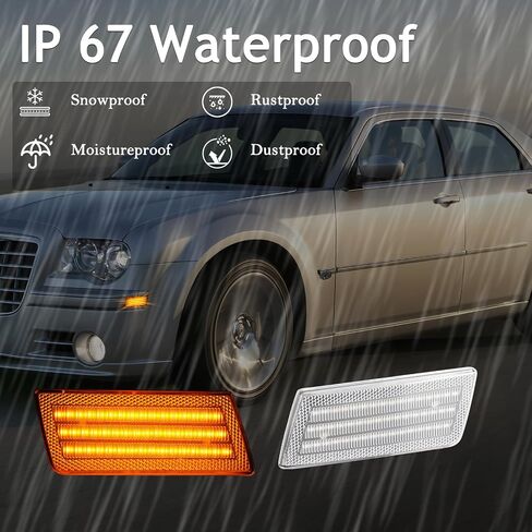 litzland LED Side Marker Lights Compatible With Chrysler 300/300C 2005-2014 Front Bumper Side Marker Turn Signal Lamps Clear Lens in Kuwait