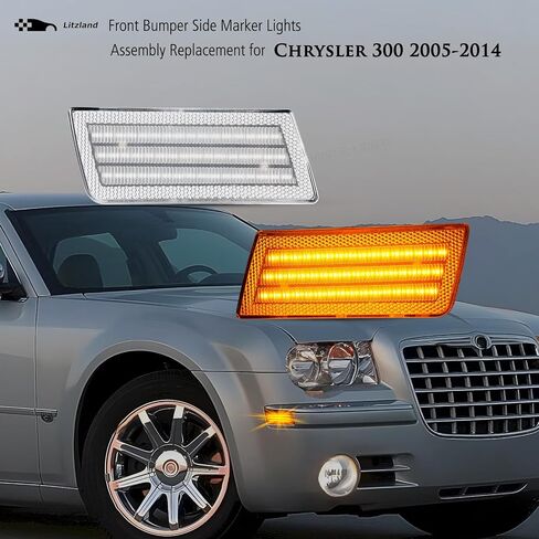 litzland LED Side Marker Lights Compatible With Chrysler 300/300C 2005-2014 Front Bumper Side Marker Turn Signal Lamps Clear Lens in Kuwait