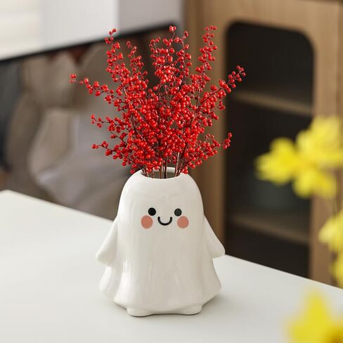 Cute Ghost Vase Ceramic Ghost Bucket Vase, H 5.9" Halloween Vases Ceramic Ghosts Decor for Home Table Desk Bedroom Halloween Decorations, Ceramic Vases for Flowers (A-Matte Finish) in Saudi Arabia