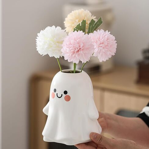 Cute Ghost Vase Ceramic Ghost Bucket Vase, H 5.9" Halloween Vases Ceramic Ghosts Decor for Home Table Desk Bedroom Halloween Decorations, Ceramic Vases for Flowers (A-Matte Finish) in Saudi Arabia