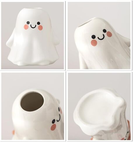 Cute Ghost Vase Ceramic Ghost Bucket Vase, H 5.9" Halloween Vases Ceramic Ghosts Decor for Home Table Desk Bedroom Halloween Decorations, Ceramic Vases for Flowers (A-Matte Finish) in Saudi Arabia