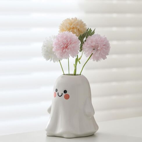 Cute Ghost Vase Ceramic Ghost Bucket Vase, H 5.9" Halloween Vases Ceramic Ghosts Decor for Home Table Desk Bedroom Halloween Decorations, Ceramic Vases for Flowers (A-Matte Finish) in Saudi Arabia