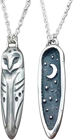 Lucky Silver Owl Necklace,Vintage Owl Pendant,Owl Clavicle Chain with Moon and Stars,Couple Clavicle Eagle Chain Jewelry Party Accessories Gift,for Women Men Gifts in Kuwait