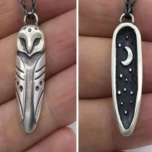 Lucky Silver Owl Necklace,Vintage Owl Pendant,Owl Clavicle Chain with Moon and Stars,Couple Clavicle Eagle Chain Jewelry Party Accessories Gift,for Women Men Gifts in Kuwait