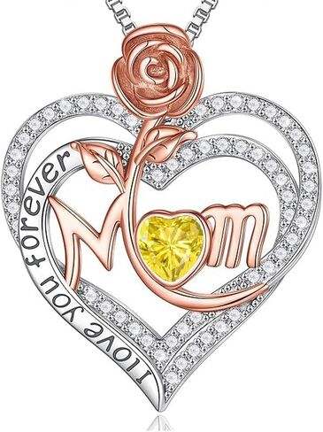 Rose Birthstone Gifts for Mom, S925 Sterling Silver Rose Heart Pendant Birthstone Necklace Mothers Day Valentines Day Christmas Birthday Jewelry Gifts for Mom in Saudi Arabia