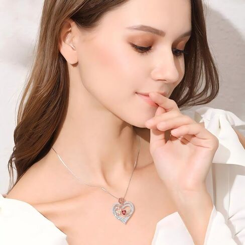 Rose Birthstone Gifts for Mom, S925 Sterling Silver Rose Heart Pendant Birthstone Necklace Mothers Day Valentines Day Christmas Birthday Jewelry Gifts for Mom in Saudi Arabia