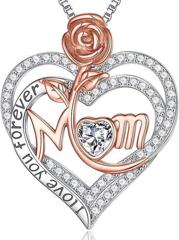 Rose Birthstone Gifts for Mom, S925 Sterling Silver Rose Heart Pendant Birthstone Necklace Mothers Day Valentines Day Christmas Birthday Jewelry Gifts for Mom in Saudi Arabia