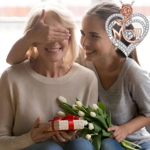Rose Birthstone Gifts for Mom, S925 Sterling Silver Rose Heart Pendant Birthstone Necklace Mothers Day Valentines Day Christmas Birthday Jewelry Gifts for Mom in Saudi Arabia