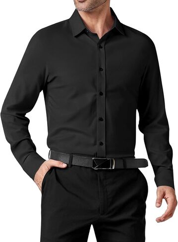 Men's Stretch Formal Dress Shirt - Soft Long Sleeve Button Down Shirts for Wedding Holiday Parties in Saudi Arabia