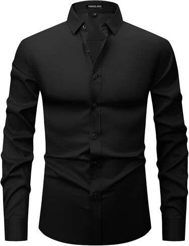 Men's Stretch Formal Dress Shirt - Soft Long Sleeve Button Down Shirts for Wedding Holiday Parties in Saudi Arabia