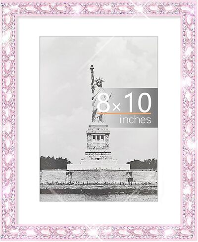 8x10 Bling Jeweled Picture Frame for Hanging Wall Decor,Display Pictures 5x7 with Mat or 8x10 Without Mat,Glitter Sparkle Glass Diamond Rhinestones Jewel Photo Frame Solid Wood (White) in Saudi Arabia