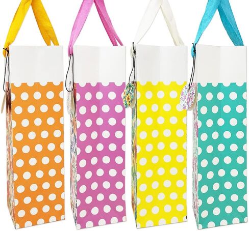 Anzon Mories Color Wine Gift Bags 12-Packs, Single Bottle Carry Bag Bulk with Handle Heavy Weight Paper, 13.7" x 4.5" x 3.5" Perfect for Holiday, Christmas, Birthday, Anniversary, Wedding in Saudi Arabia