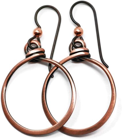 Antique Copper Hoop Earrings - Hypoallergenic Niobium Ear Wires in Kuwait