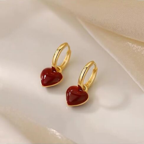 1 Pair Gold Hoop Earrings, Red Heart Dangle Earrings for Women, Stylish and Charming Jewelry, Eye - Catching and Versatile Earrings for Various Occasions(Gold) in Saudi Arabia