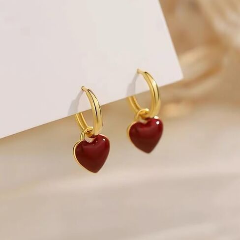 1 Pair Gold Hoop Earrings, Red Heart Dangle Earrings for Women, Stylish and Charming Jewelry, Eye - Catching and Versatile Earrings for Various Occasions(Gold) in Saudi Arabia