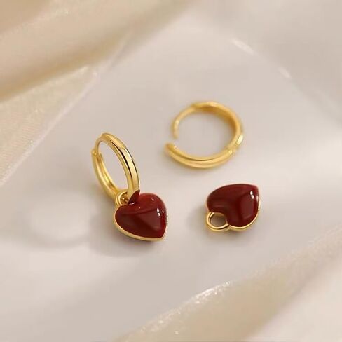 1 Pair Gold Hoop Earrings, Red Heart Dangle Earrings for Women, Stylish and Charming Jewelry, Eye - Catching and Versatile Earrings for Various Occasions(Gold) in Saudi Arabia