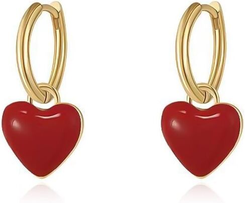 1 Pair Gold Hoop Earrings, Red Heart Dangle Earrings for Women, Stylish and Charming Jewelry, Eye - Catching and Versatile Earrings for Various Occasions(Gold) in Saudi Arabia