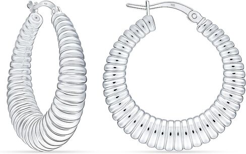 Charmsy Women's 925 Sterling Silver Chunky Hoop Earrings Jewelry | Classic Textured Click-Top Hoops Earring | Silver Hoop Earrings for Women in Saudi Arabia