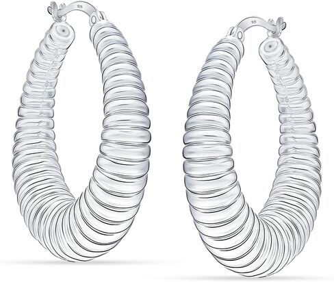 Charmsy Women's 925 Sterling Silver Chunky Hoop Earrings Jewelry | Classic Textured Click-Top Hoops Earring | Silver Hoop Earrings for Women in Saudi Arabia