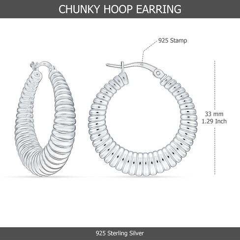 Charmsy Women's 925 Sterling Silver Chunky Hoop Earrings Jewelry | Classic Textured Click-Top Hoops Earring | Silver Hoop Earrings for Women in Saudi Arabia
