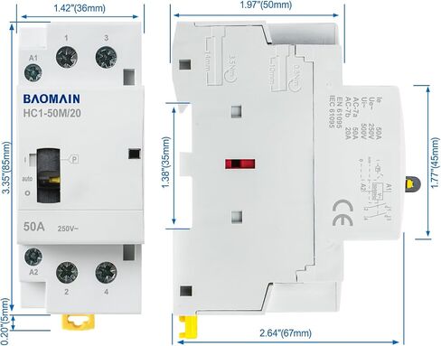 Baomain AC Contactor 25A 2 Pole Normally Open Universal Circuit Control 35mm DIN Rail Mount CE Listed BCT-25/20 (AC 12V, 2NO) in Saudi Arabia