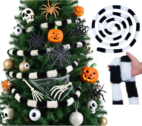 13FT دودة الرمل شجرة عيد الميلاد إكليل الزينة كابوس مخيف أسود أبيض الفراء مخطط زخرفة معلقة أشجار الدودة توبر لجميع القديسين عيد الميلاد عطلة شجرة عيد الميلاد in Kuwait