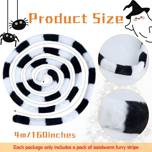 13FT دودة الرمل شجرة عيد الميلاد إكليل الزينة كابوس مخيف أسود أبيض الفراء مخطط زخرفة معلقة أشجار الدودة توبر لجميع القديسين عيد الميلاد عطلة شجرة عيد الميلاد in Kuwait