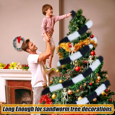 13FT دودة الرمل شجرة عيد الميلاد إكليل الزينة كابوس مخيف أسود أبيض الفراء مخطط زخرفة معلقة أشجار الدودة توبر لجميع القديسين عيد الميلاد عطلة شجرة عيد الميلاد in Kuwait