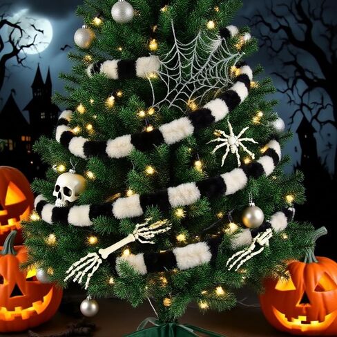 13FT دودة الرمل شجرة عيد الميلاد إكليل الزينة كابوس مخيف أسود أبيض الفراء مخطط زخرفة معلقة أشجار الدودة توبر لجميع القديسين عيد الميلاد عطلة شجرة عيد الميلاد in Kuwait