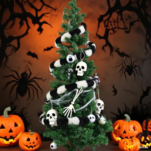 13FT دودة الرمل شجرة عيد الميلاد إكليل الزينة كابوس مخيف أسود أبيض الفراء مخطط زخرفة معلقة أشجار الدودة توبر لجميع القديسين عيد الميلاد عطلة شجرة عيد الميلاد in Kuwait