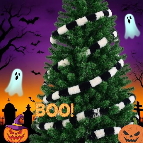 13FT دودة الرمل شجرة عيد الميلاد إكليل الزينة كابوس مخيف أسود أبيض الفراء مخطط زخرفة معلقة أشجار الدودة توبر لجميع القديسين عيد الميلاد عطلة شجرة عيد الميلاد in Kuwait