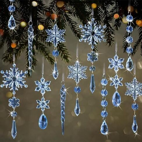 18pcs Christmas Tree Ornaments, Iridescent Acrylic Hanging Ornaments for Tree Iridescent Party Decor Christmas Frozen Themed Birthday Decor in Saudi Arabia