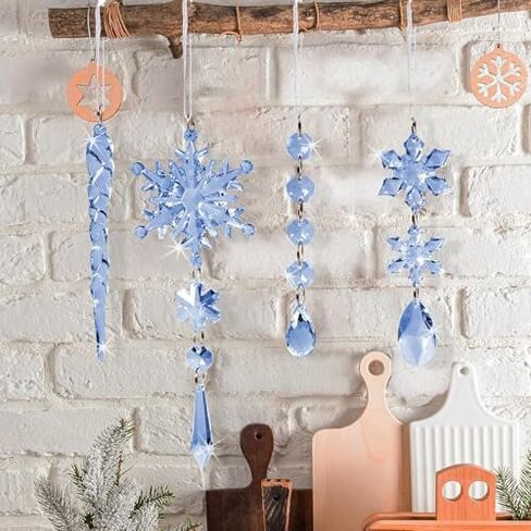 18pcs Christmas Tree Ornaments, Iridescent Acrylic Hanging Ornaments for Tree Iridescent Party Decor Christmas Frozen Themed Birthday Decor in Saudi Arabia