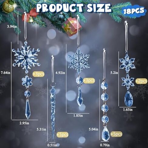 18pcs Christmas Tree Ornaments, Iridescent Acrylic Hanging Ornaments for Tree Iridescent Party Decor Christmas Frozen Themed Birthday Decor in Saudi Arabia