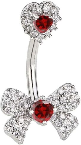 14G حجر الراين Bowknot حلقات زر البطن للنساء لطيف الجراحية الصلب تشيكوسلوفاكيا القلب القوس السرة الدائري 3/8 "10mm الحديد المنحني لذيذ هيئة ثقب المجوهرات in Kuwait