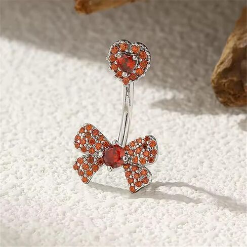 14G حجر الراين Bowknot حلقات زر البطن للنساء لطيف الجراحية الصلب تشيكوسلوفاكيا القلب القوس السرة الدائري 3/8 "10mm الحديد المنحني لذيذ هيئة ثقب المجوهرات in Kuwait